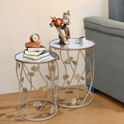 Modern Style Minimalist Metal Nesting End Table Set | Elegant Design ... in Modern Nesting Side Tables With Magnetic Tray Tops And Minimal Metal Frame, White/Gold